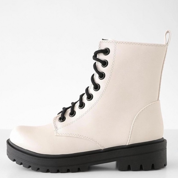 Off White Lace Up Combat Boots - Picture 7 of 10